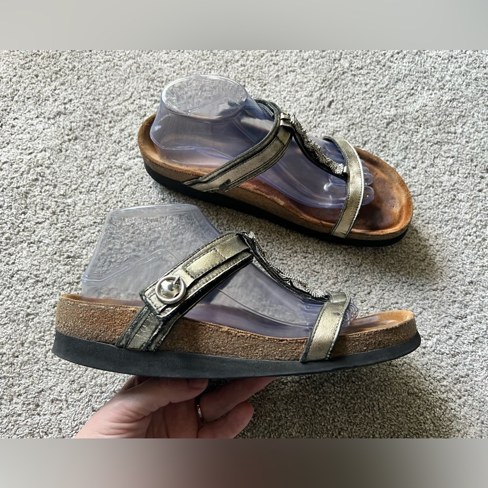 Naot Women's Size 42 Malibu T-Strap Open Toe Rhinestone Slip On Slide Sandals